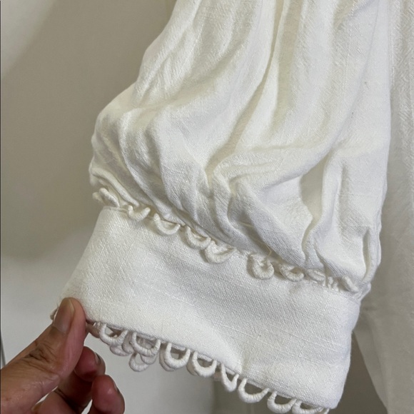 Lulus Uncommon Charm Ivory Lace Button-Up Big Collar Puff Sleeve Top M Boho NWT - Picture 9 of 12